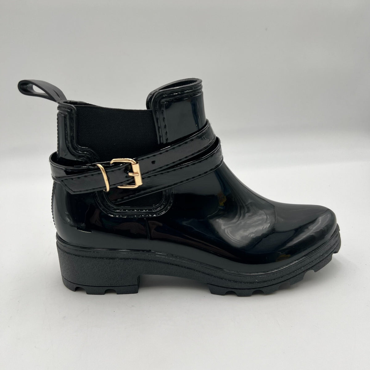 Women’s Non-Slip Black Platform Style Ankle Rain Boots Buckle Trendy Size 8/XL