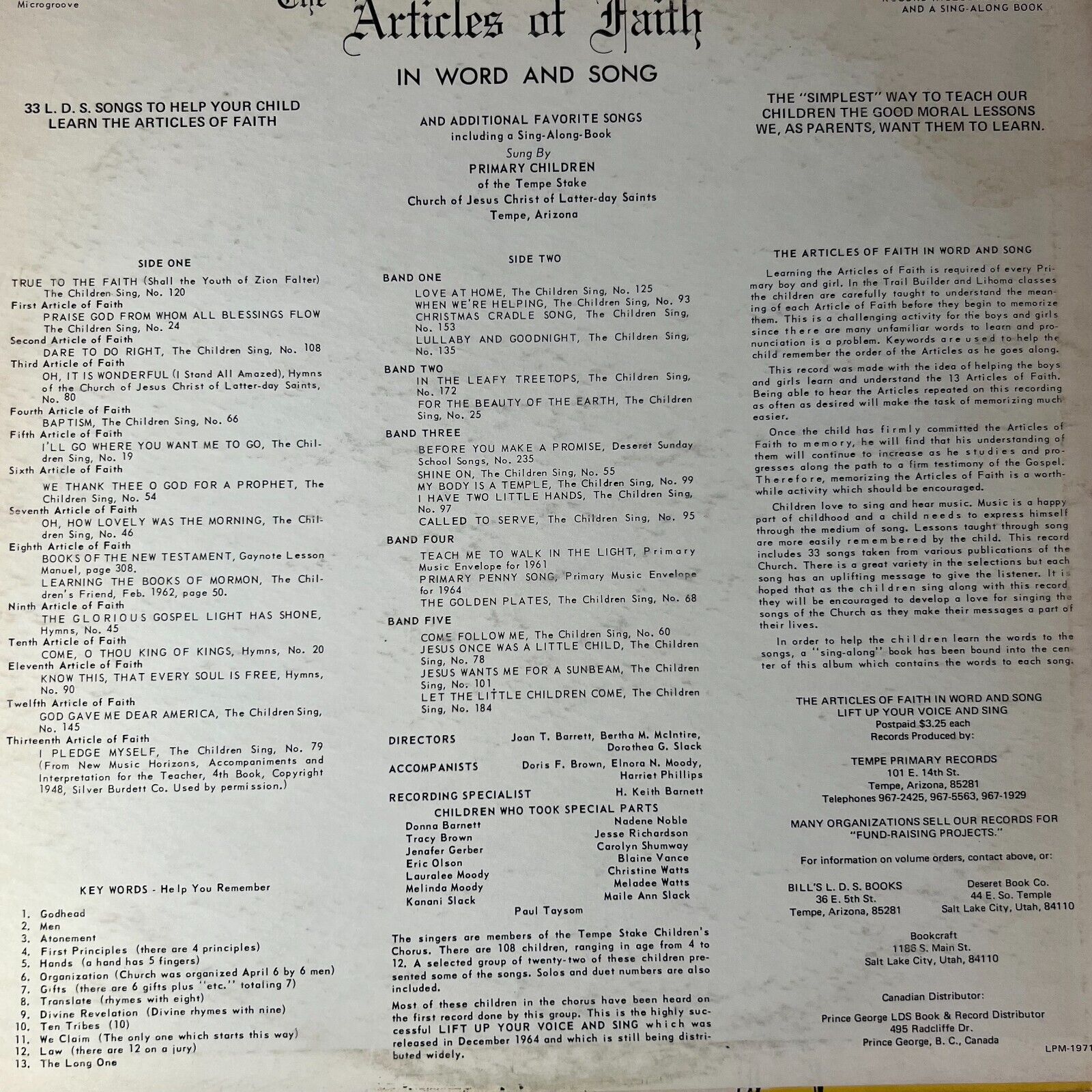 ARTICLES OF FAITH In Word and Song Jesus Christ of Latter Day Saints LP