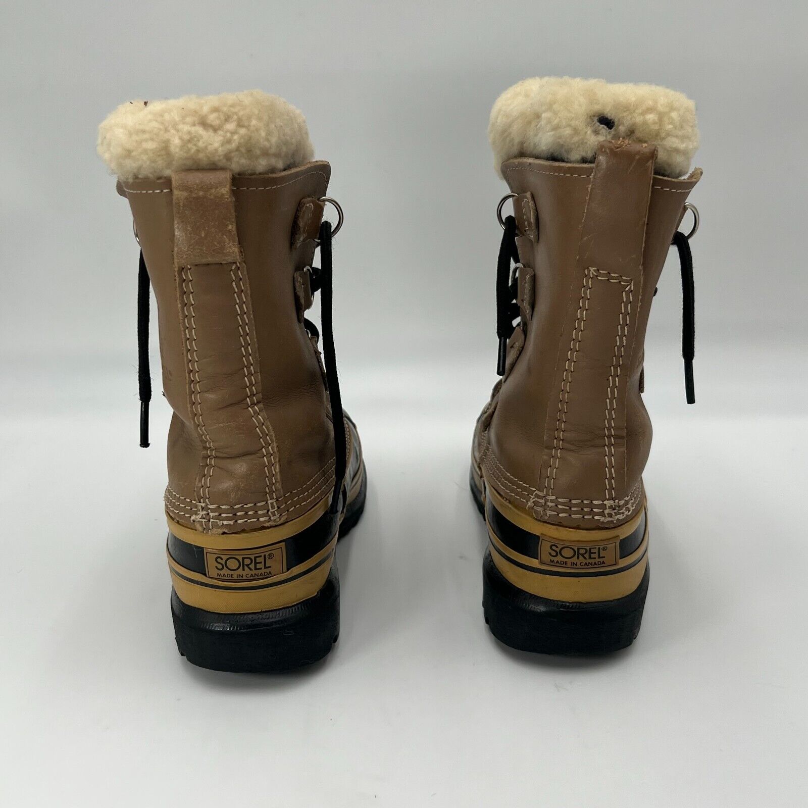 Sorel Caribou Brown Canadian Leather Rubber Wool Winter Boots Womens Size 5 US