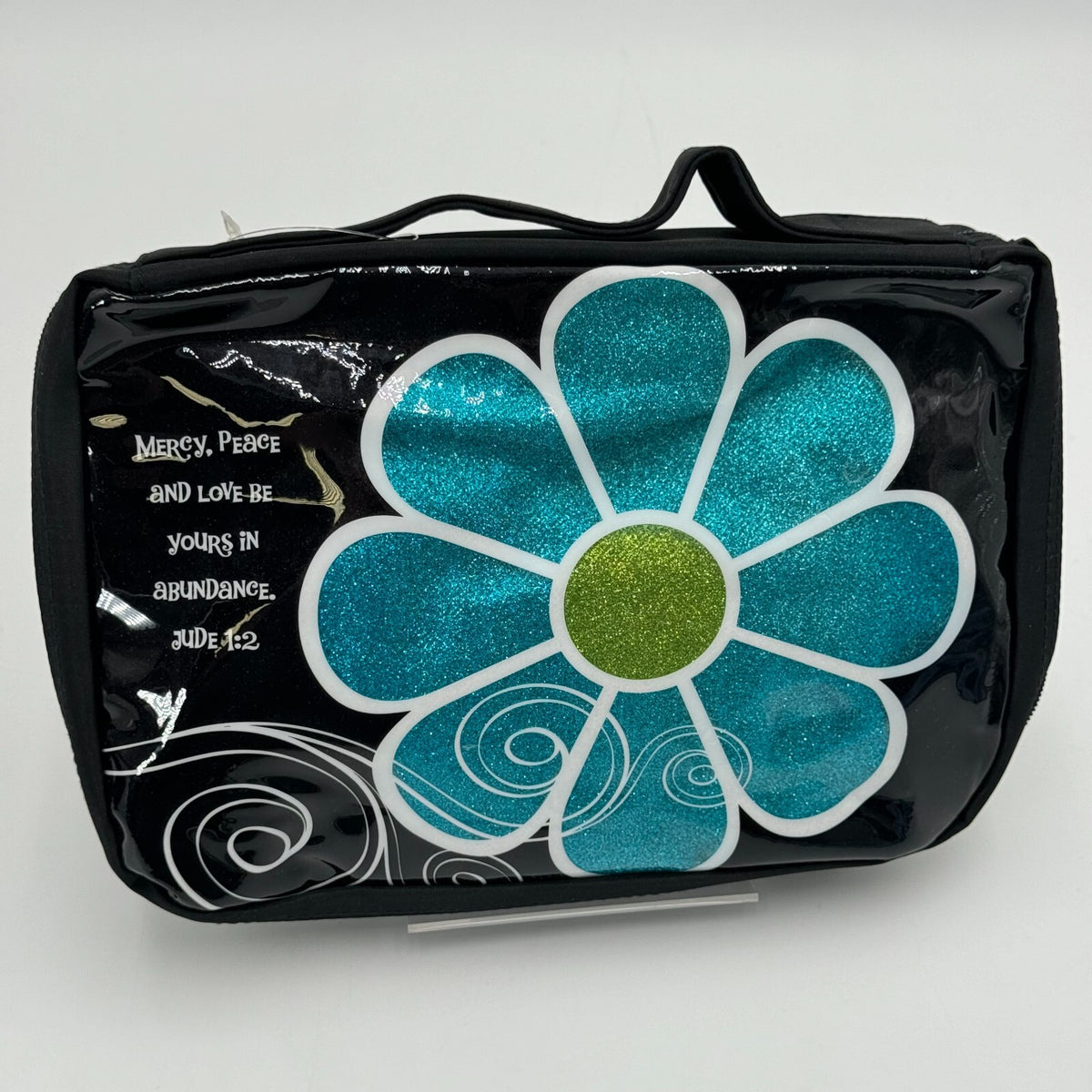 Zonderkidz Sparkly Blue Vinyl Felt Flowers Large 6.5 x 9.5 in Bible Cover NWT