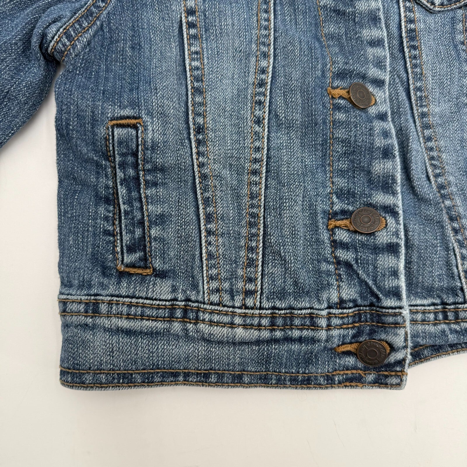 Old Navy Unisex Kids Denim Jacket Blue Collared Button Long Sleeve Size Small