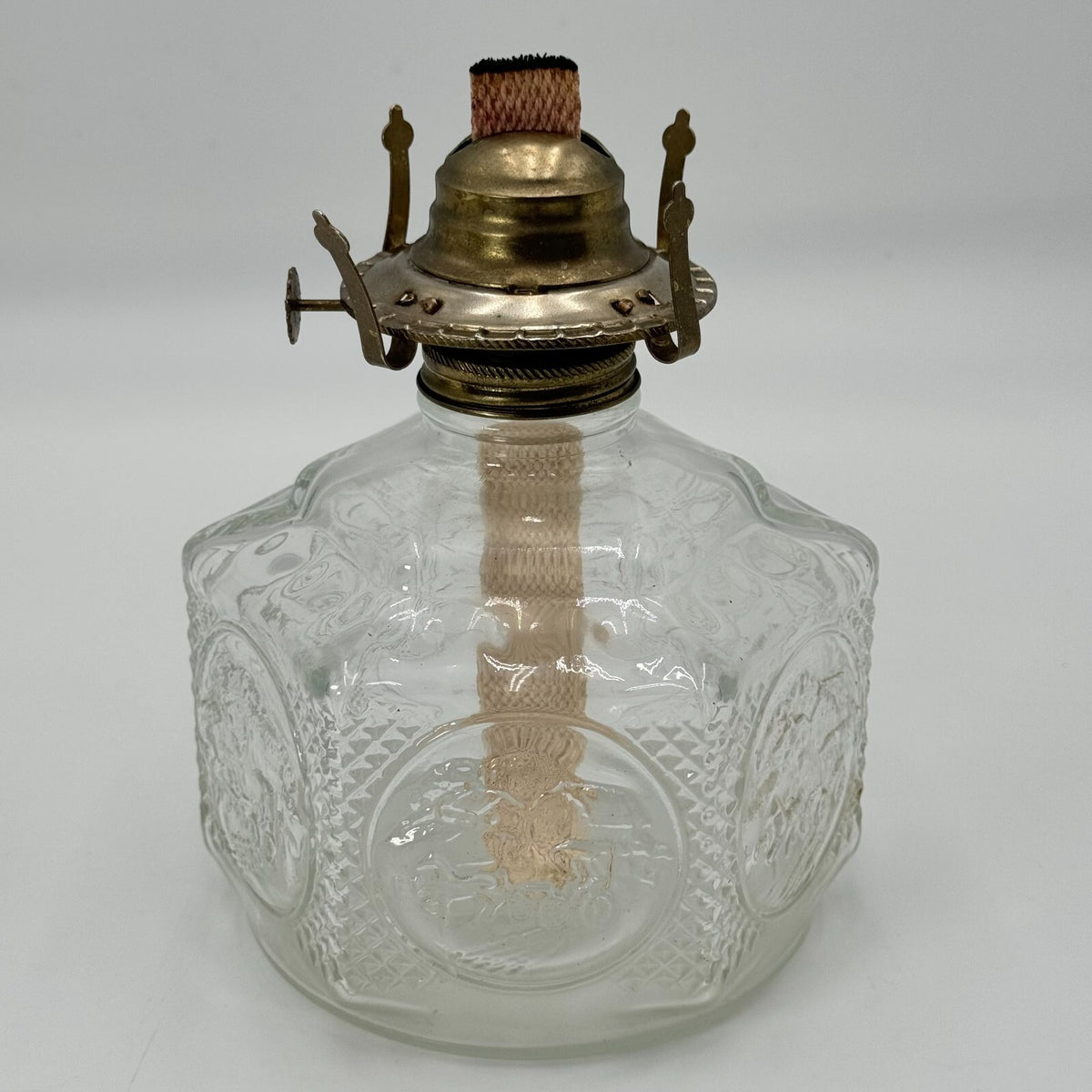Vintage Lamplight Farms Horse & Buggy Oil Lamp Hexagon Pressed Glass