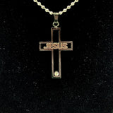 2 Jesus Cut Out Cross Black & Silver Pendant Diamond Gem 22" Chain Christian NEW