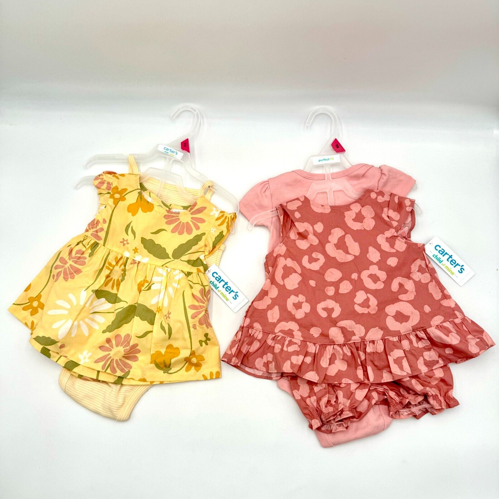Set of 2 Carters 3 Piece Outfits Pink Yellow Floral Bodysuit Shorts Size 18M NWT