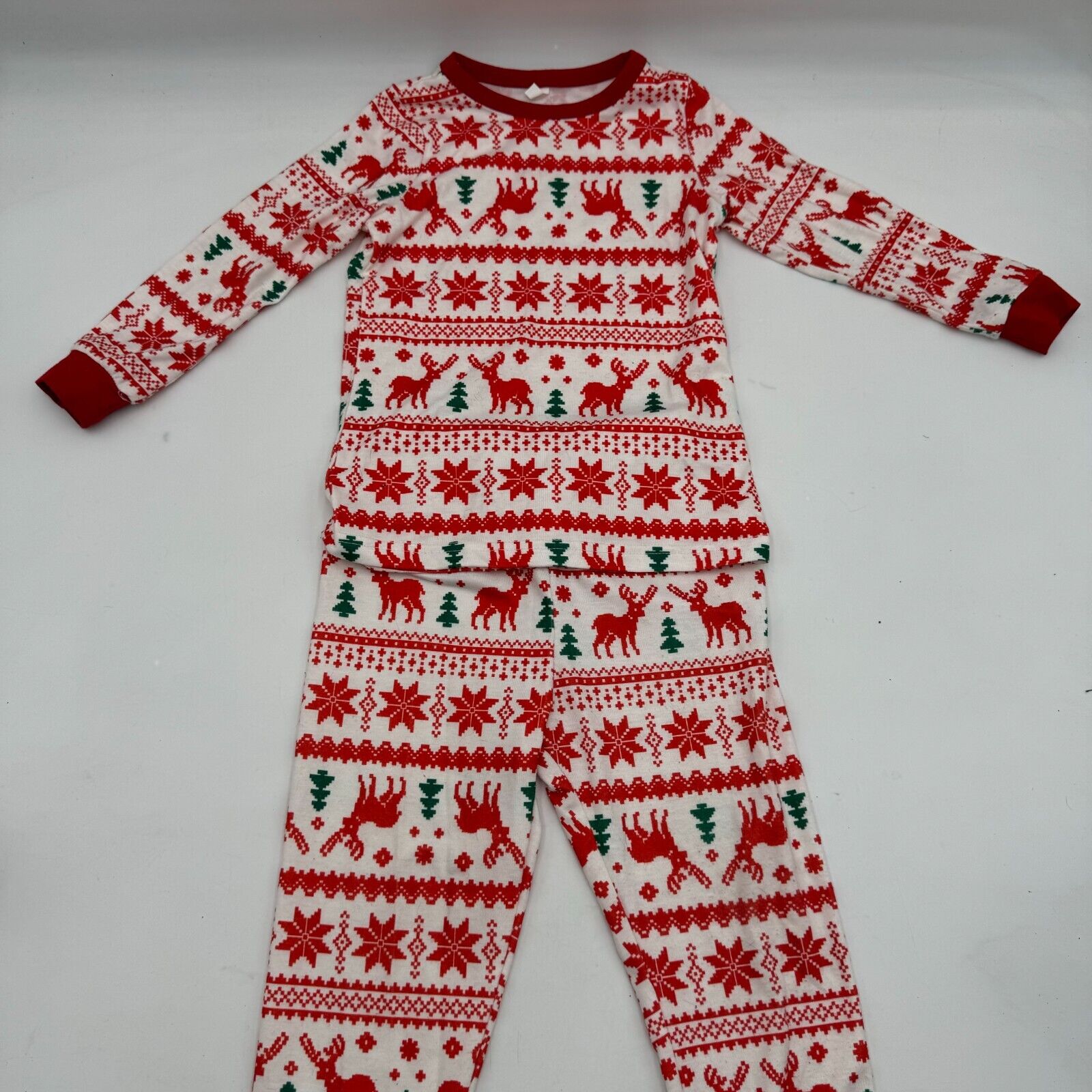 2 Piece Christmas Outfit Long Sleeve & Pants Red Green Reindeer Tree Kid Size 6