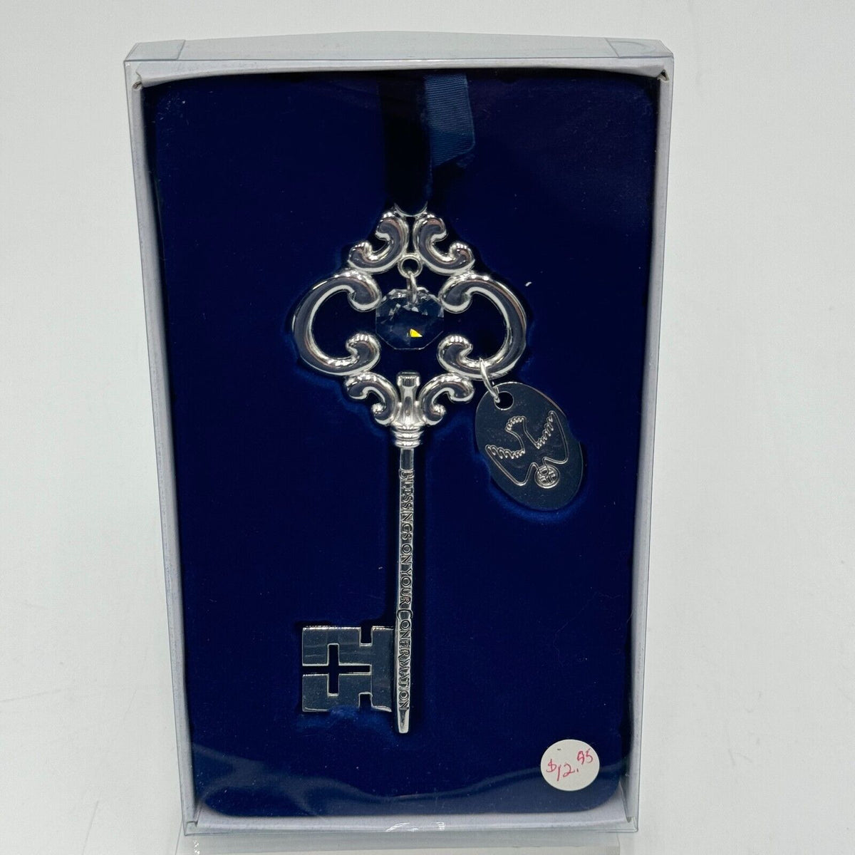Catholic Confirmation Blessings Engraved Gift Silver Key Cross Gem Peace NIB