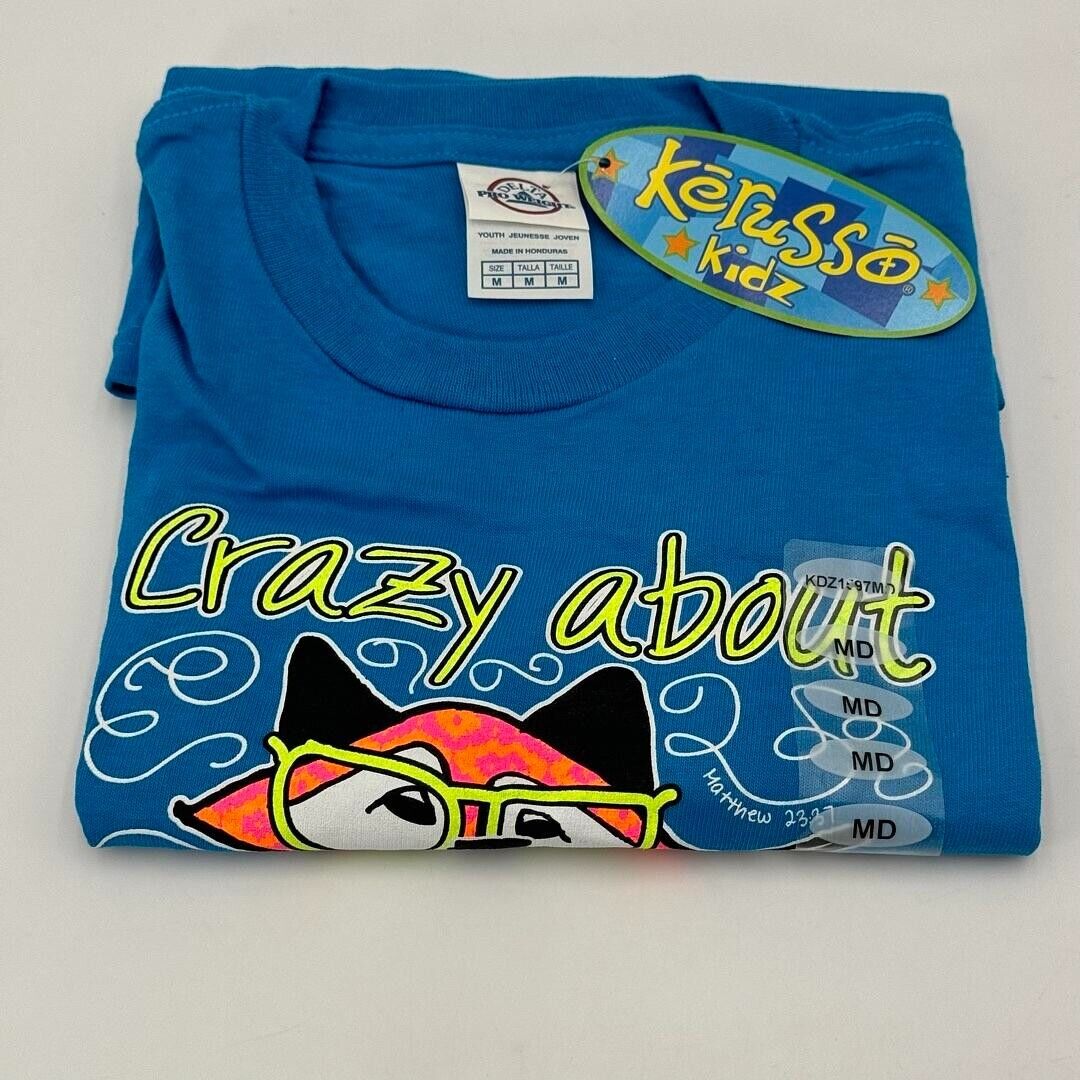 Kerusso Kids Medium Crewneck Blue Printed Fox & Crazy About Jesus T-Shirt NWT