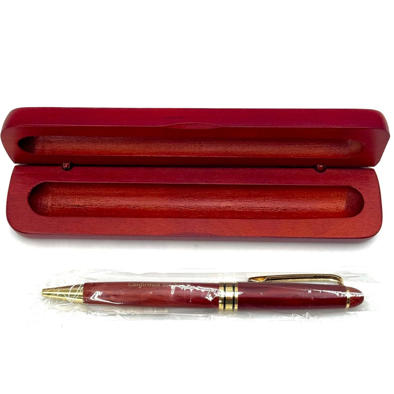 Solid Wood Cherry Case Fancy Decorative Matching Pen Catholic Confirmation Gift