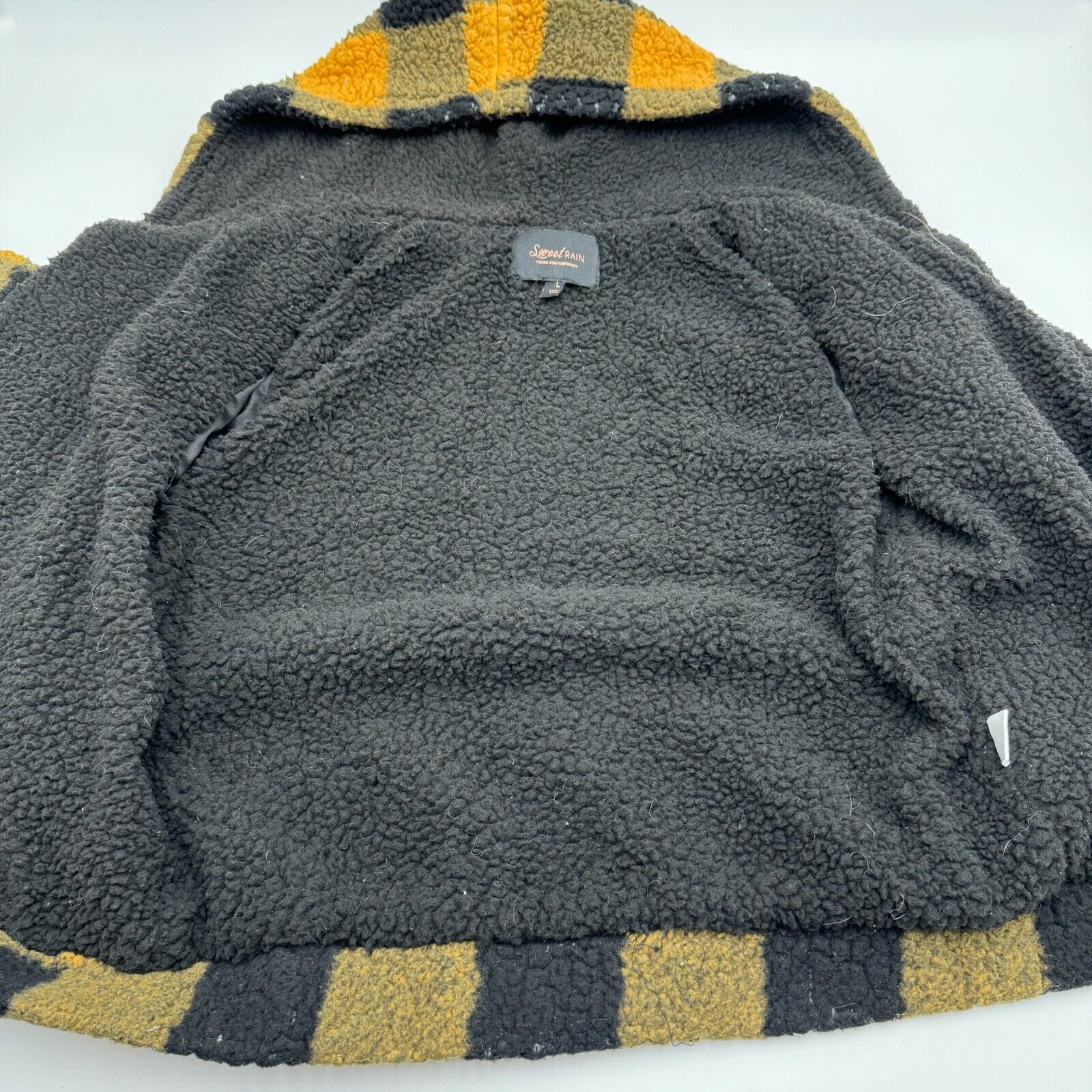 Sweet Rain Yellow Plaid Young Contemporary Sherpa Zip Up Jacket Womens Size L