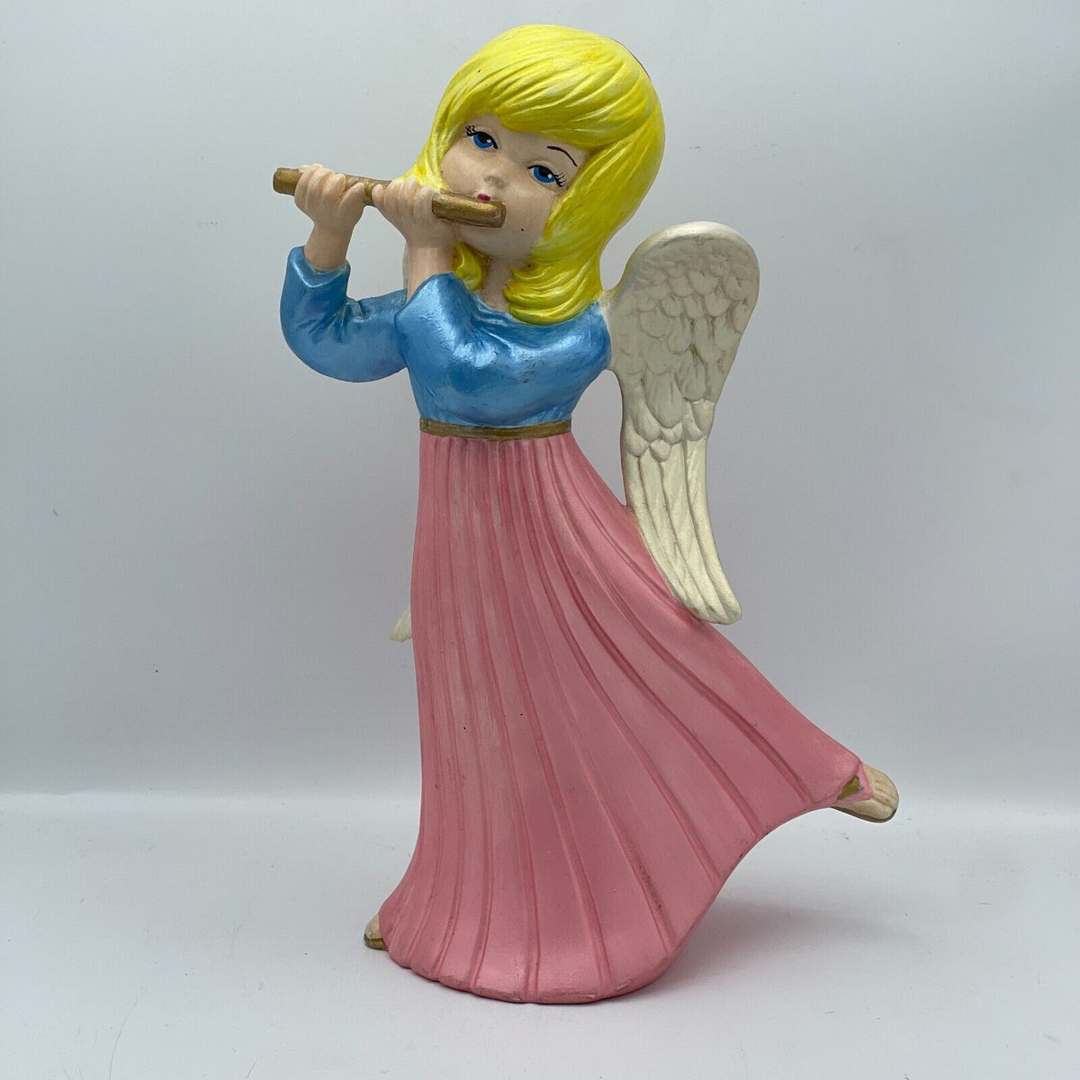 Atlantic Mold Blue 12” Pink Christmas Angel Playing Flute Blonde