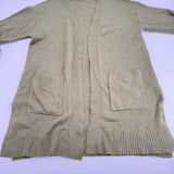 Olive Green Knit Cardigan Open Sweater Pockets Long Split Sides Womens Size S