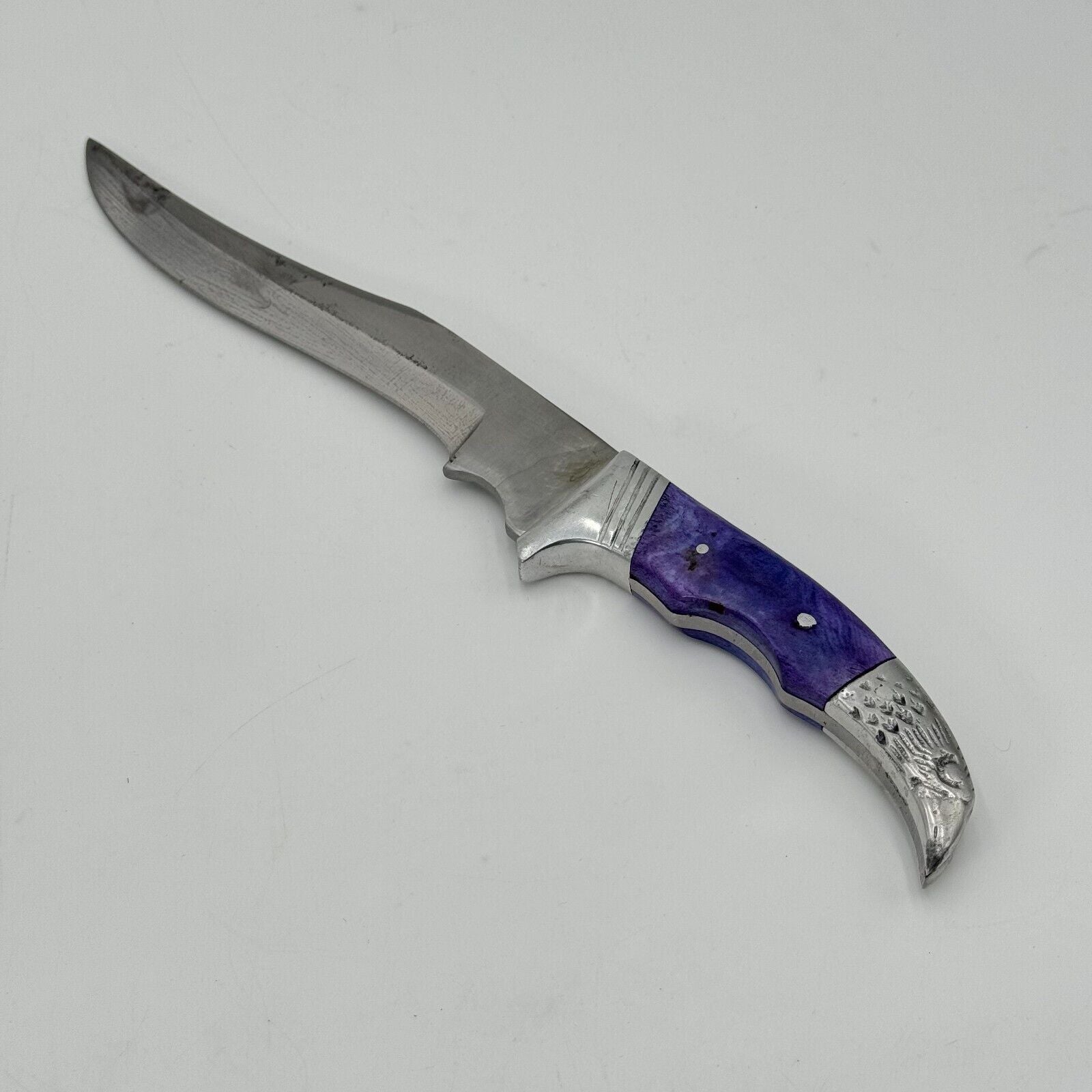 Pakistan Stainless Steel 6in Curved Fixed Blade Hunting Knike Eagle Carved Blue