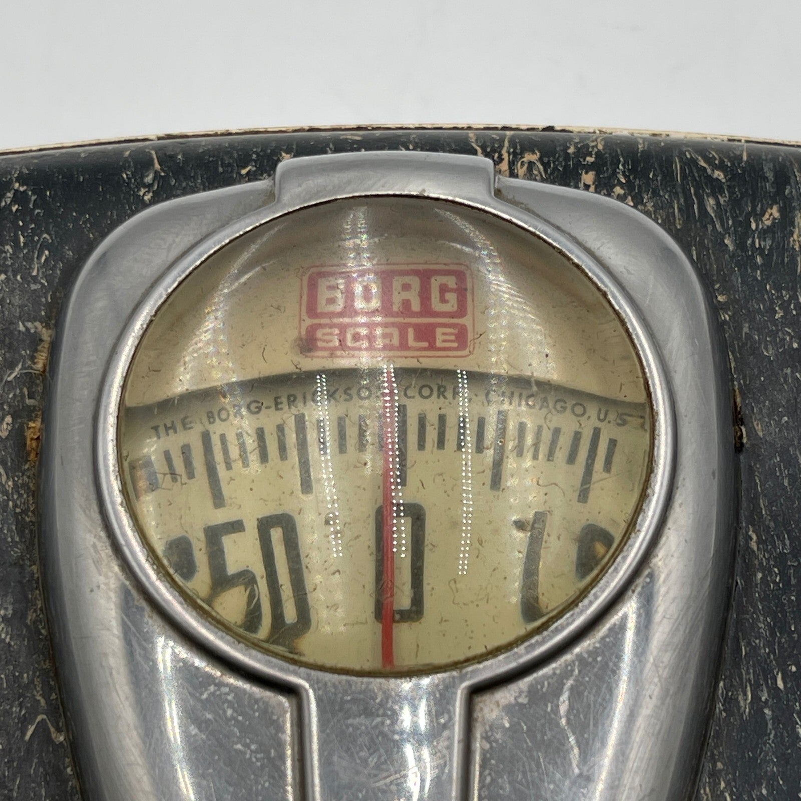 Vintage 1950s/1960s Borg Black / Chrome Bubble Glass Bathroom Scale Works