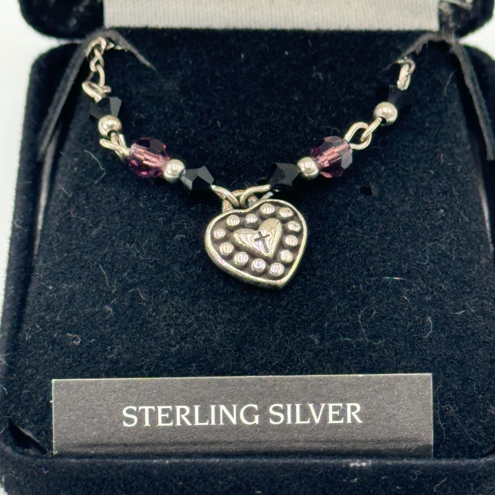 Bob Siemon Designs 18 in Chain Silver Necklace With Studded Heart Cross Pendant