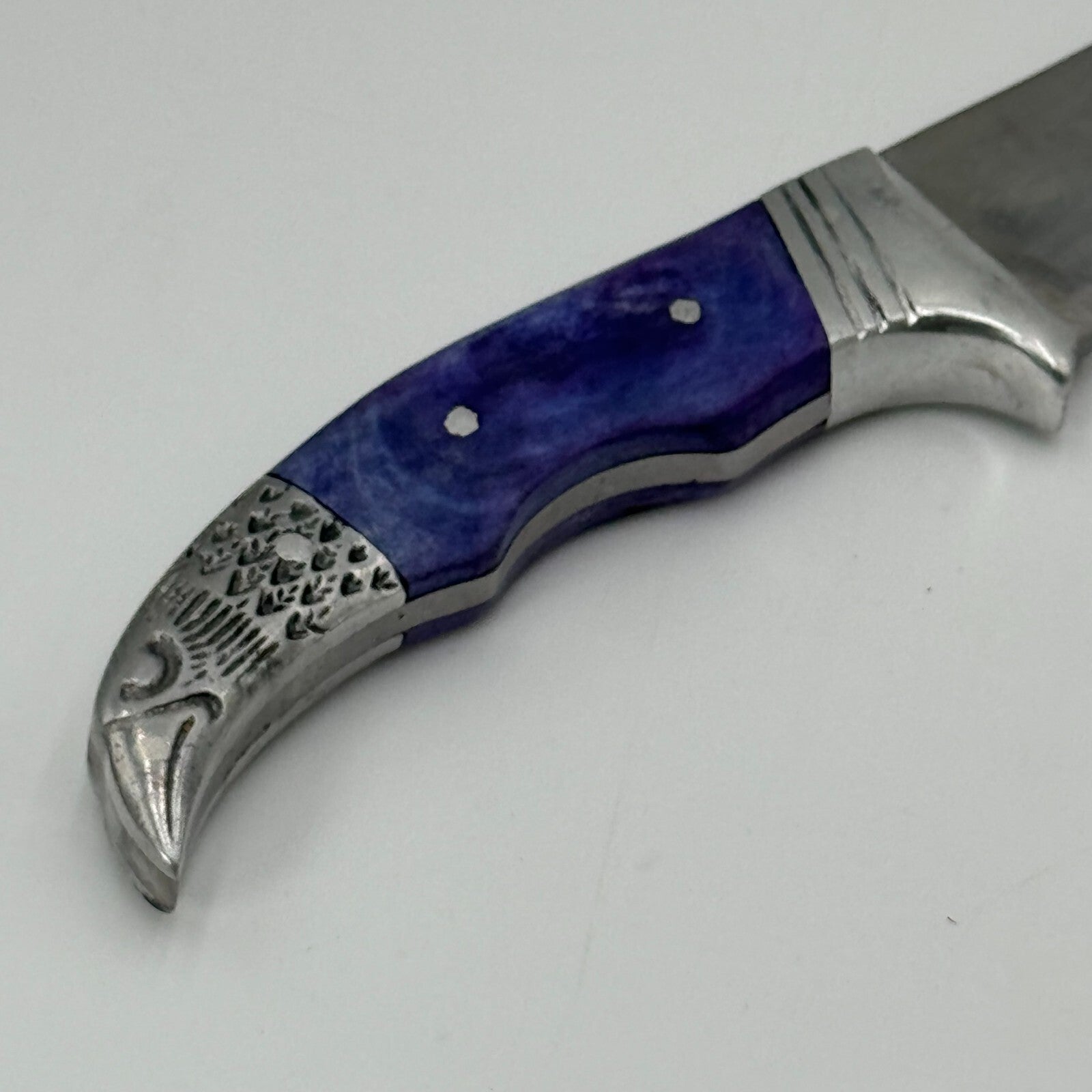 Pakistan Stainless Steel 6in Curved Fixed Blade Hunting Knike Eagle Carved Blue