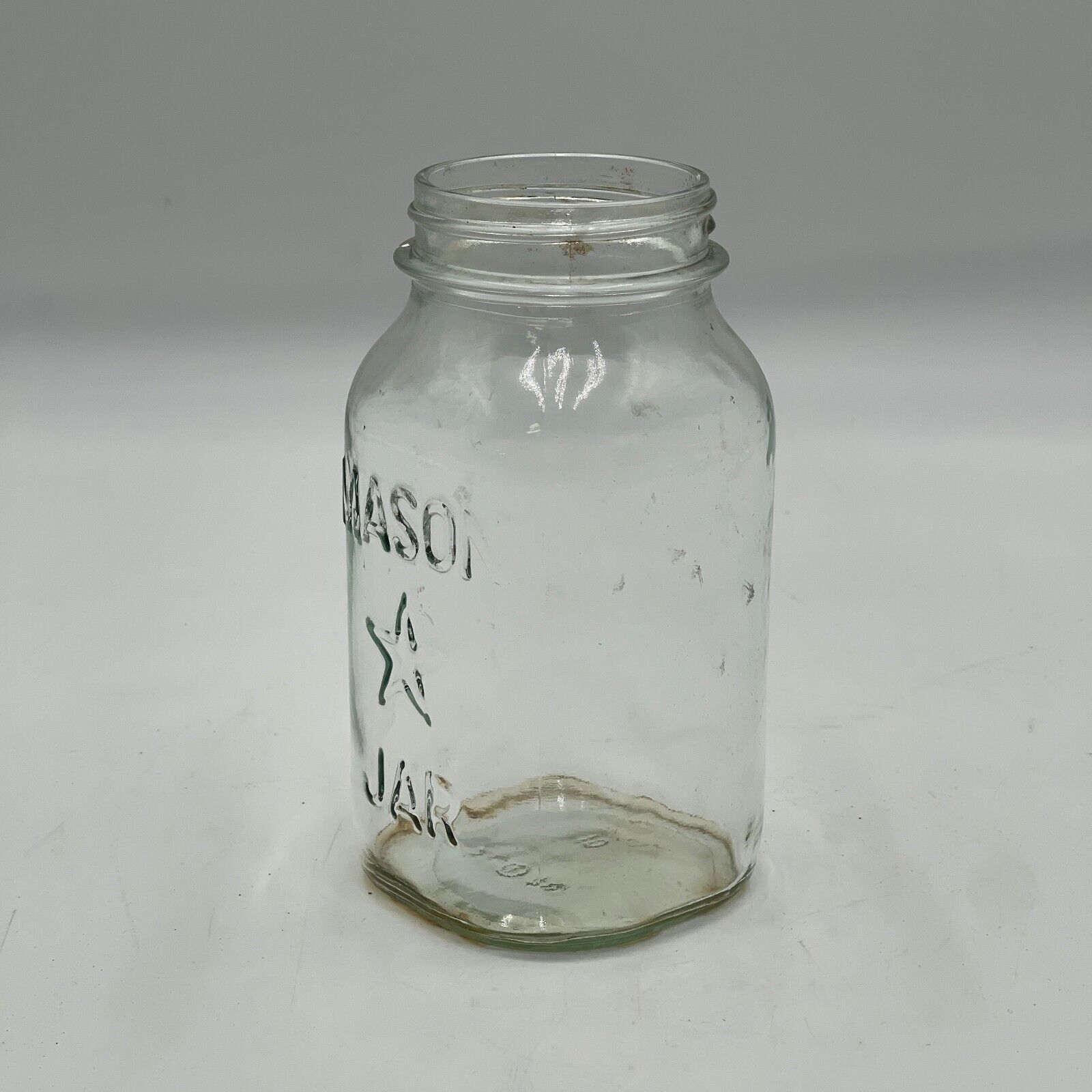Vintage Mason Star Jar Clear Glass Quart 1970’s Mold #10