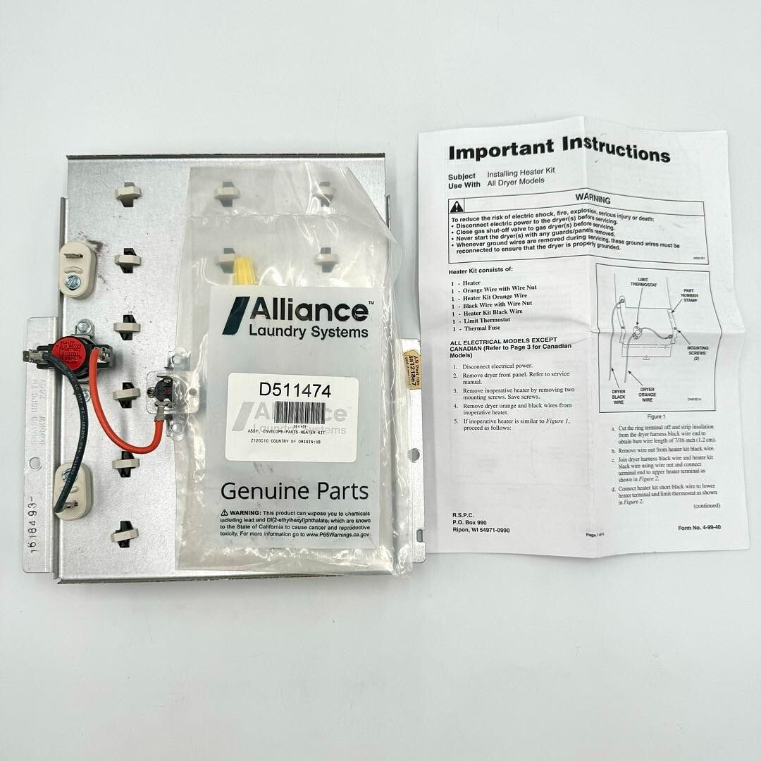 Alliance Laundry Systems Laundry Heater Kit Genuine OEM Part D511474 Replacement