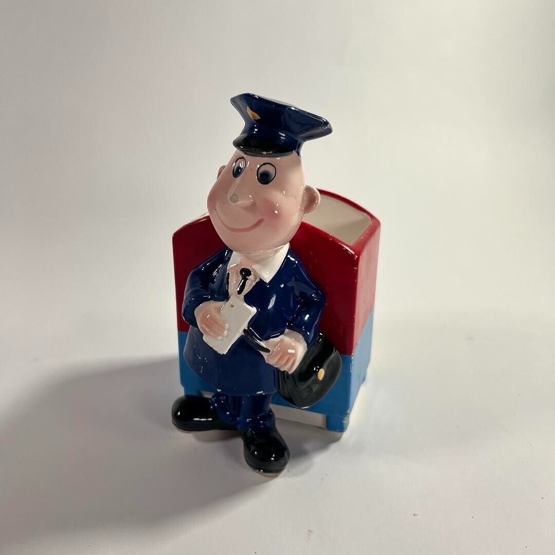 Vintage Inarco Glossy Porcelain Japan Mailman Vase Small Multicolor Postmaster