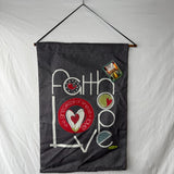 Manual FAITH LOVE HOPE 17x26in Wall Hanging Tapestry Bannerette Christian Decor