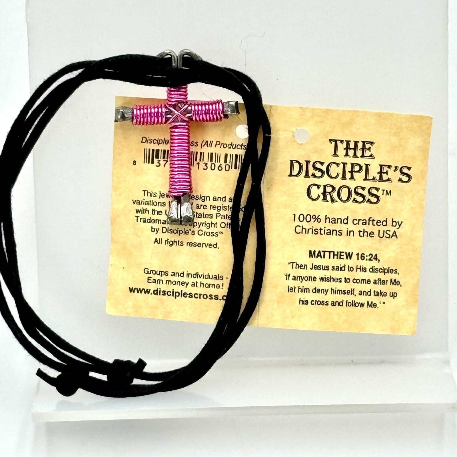 The Disciple’s Cross Handcrafted USA Christians Pink Metal Coiled Necklace NWT