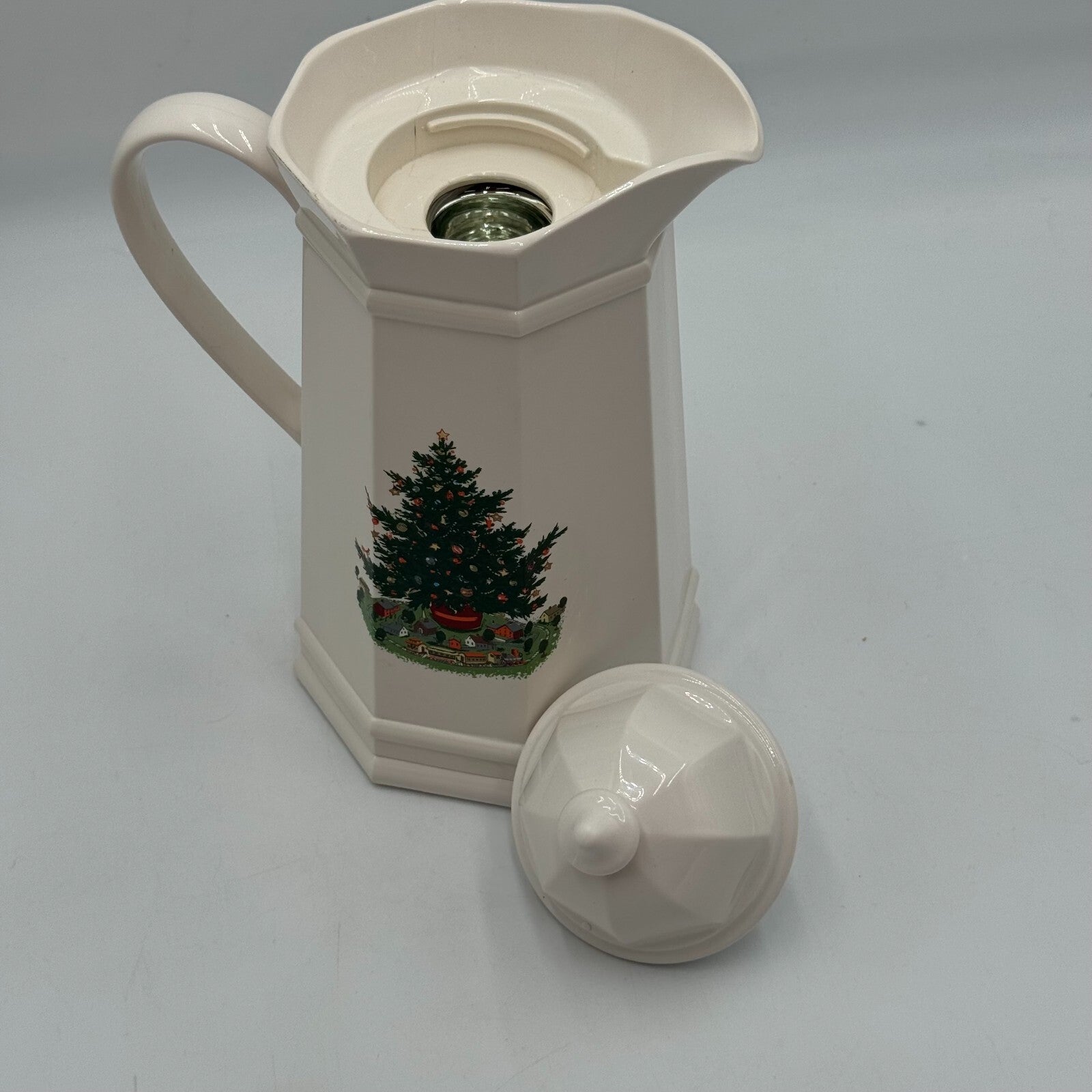 Pfaltzgraff Christmas Tree Design Thermos Carafe Pitcher Off White Matte Finish