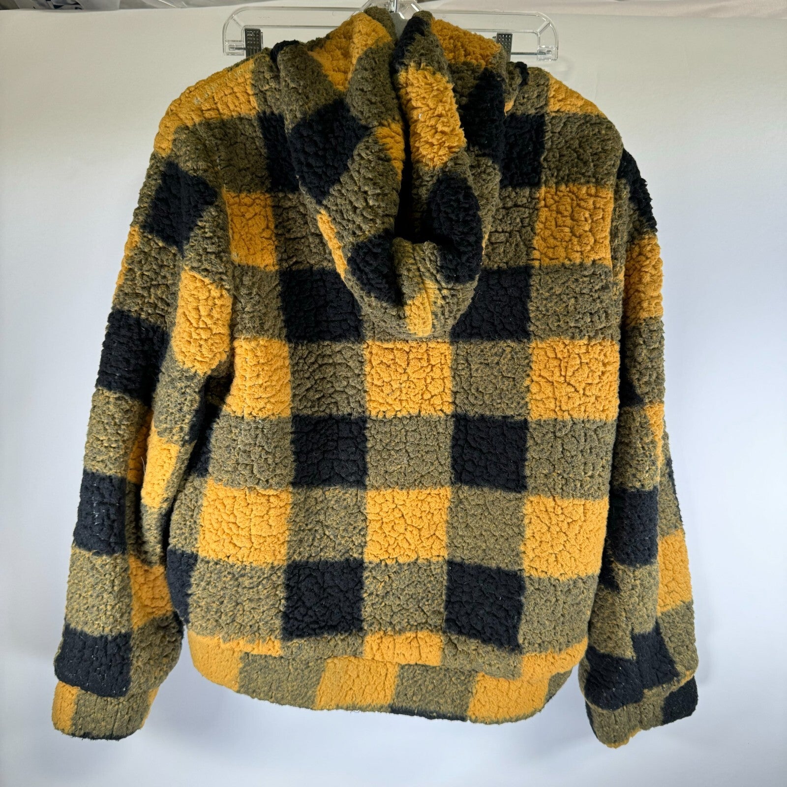 Sweet Rain Yellow Plaid Young Contemporary Sherpa Zip Up Jacket Womens Size L