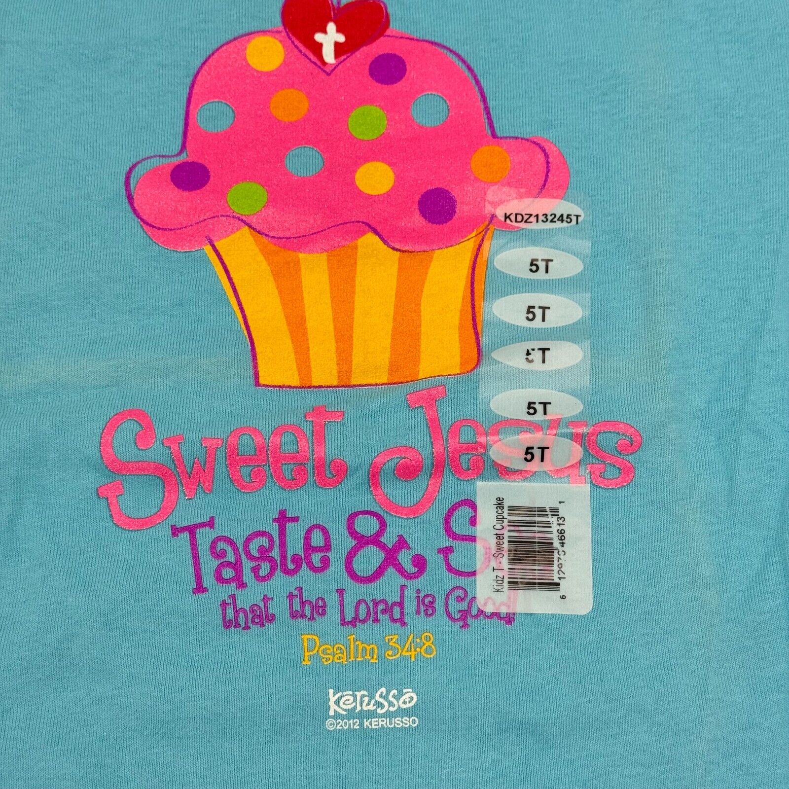 Kerusso Kids Crewneck Printed Cupcake & Christian Verse T-Shirt Blue Size 5T NWT