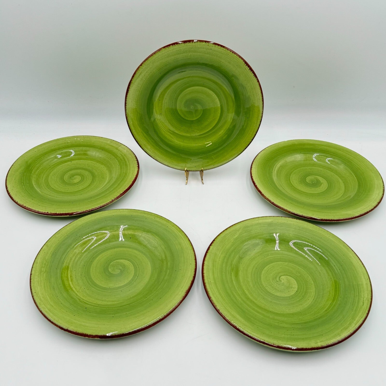 Set of 5 Hausenware 9in Salad Plates Green Dishwasher Microwave Safe (Chips))
