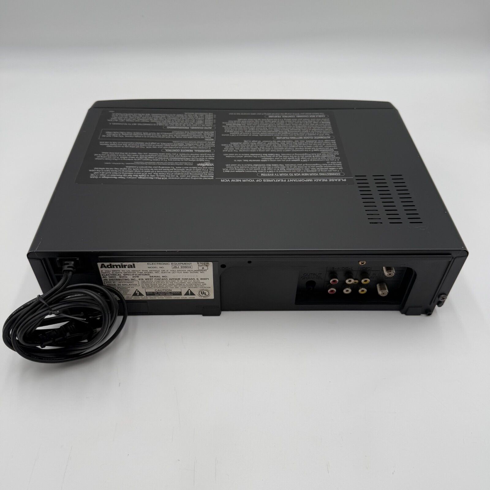 ADMIRAL VHS VCR Player JSJ 20934 For Parts Only Doesnt Power On No remote