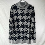 Ann Taylor Factory Womens Gray Cuffed Houndstooth Turtleneck Sweater Size XL