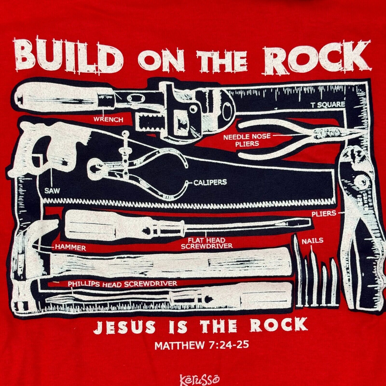 Kerusso Boys Crewneck Tshirt Printed Verse Mathew 7, 24-25 Christian Red Size M