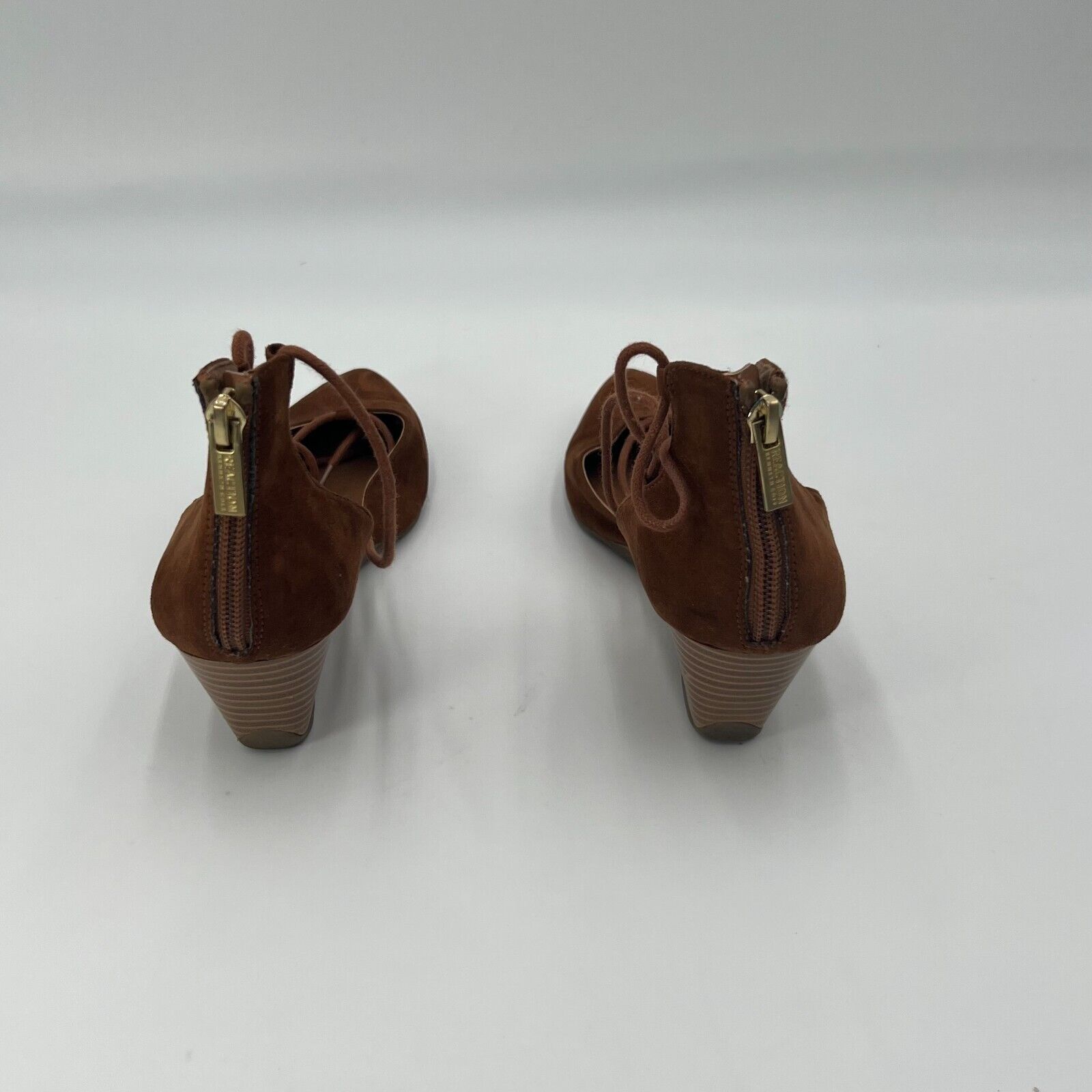 Kenneth Cole Faux Suede Pointed Toe Wedge Zipper Stand Down Pump Brown Size 8