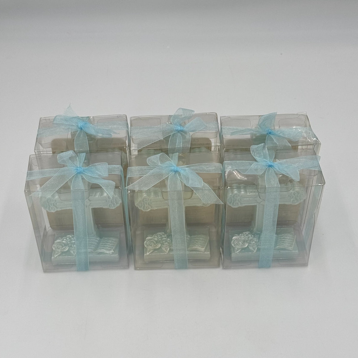 Lot of 6 Light Blue Catholic Cross Shaped Freestanding 4.5"x3.25" in Candles NIB