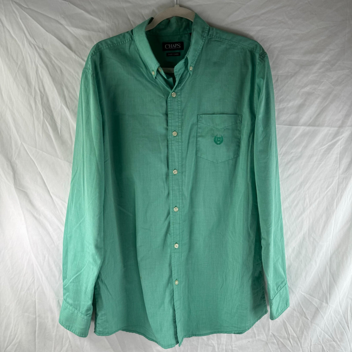 Chaps Mens Preppy Collared Long Sleeve Cuffed Button Up Shirt Green Size L