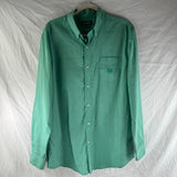 Chaps Mens Preppy Collared Long Sleeve Cuffed Button Up Shirt Green Size L