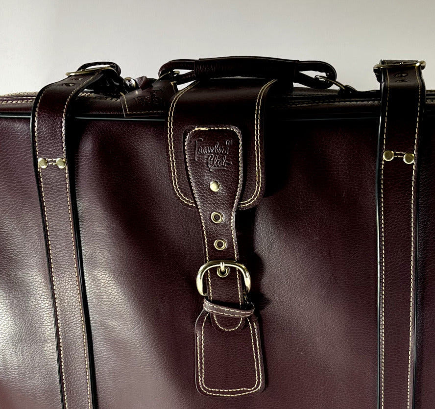 Traveler’s Club Brown Genuine Leather 2 Piece Buckle Luggage Set Vintage