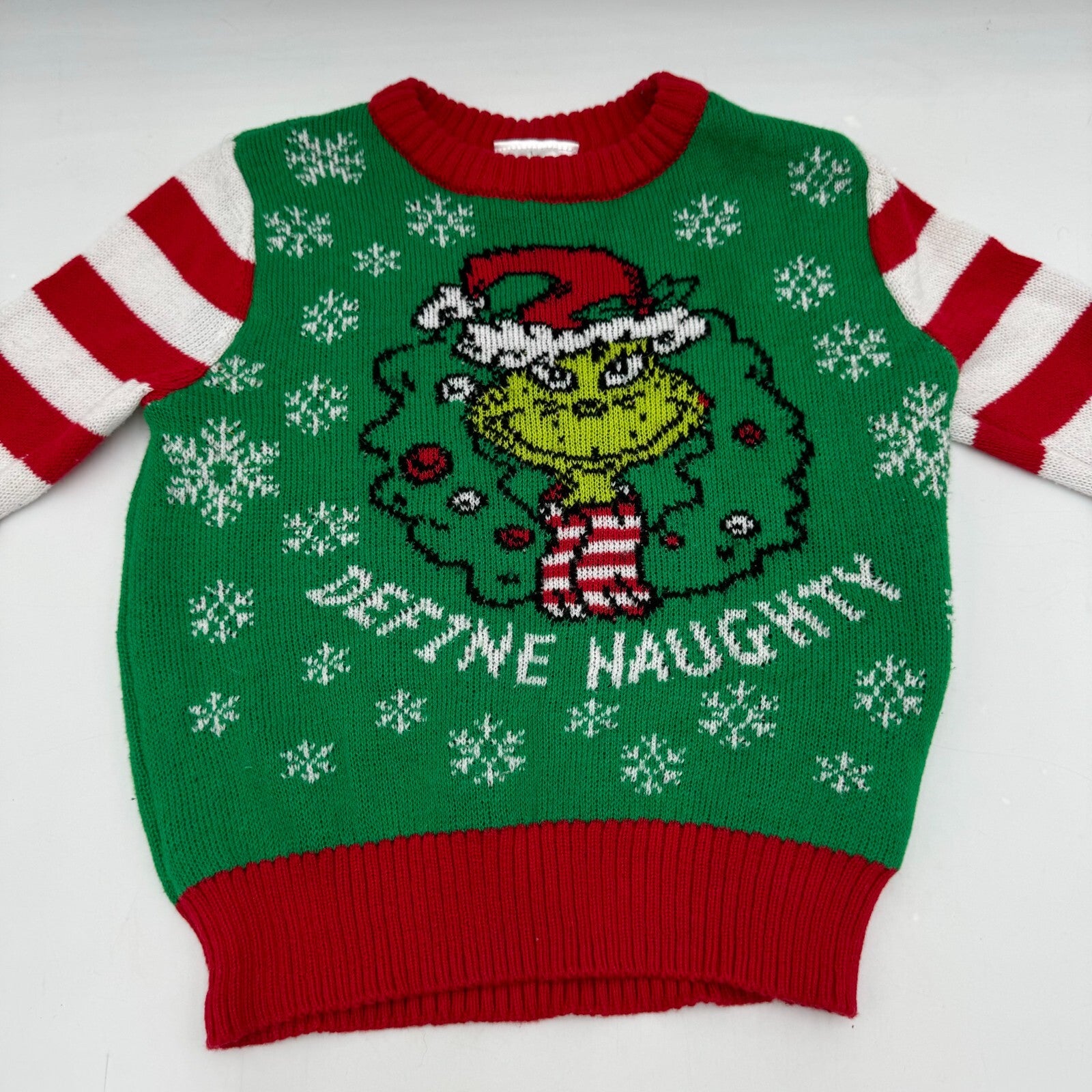Kids Holiday Ugly Sweater Grinch Cristmas Define Naughty Green Red Snow Size 2T