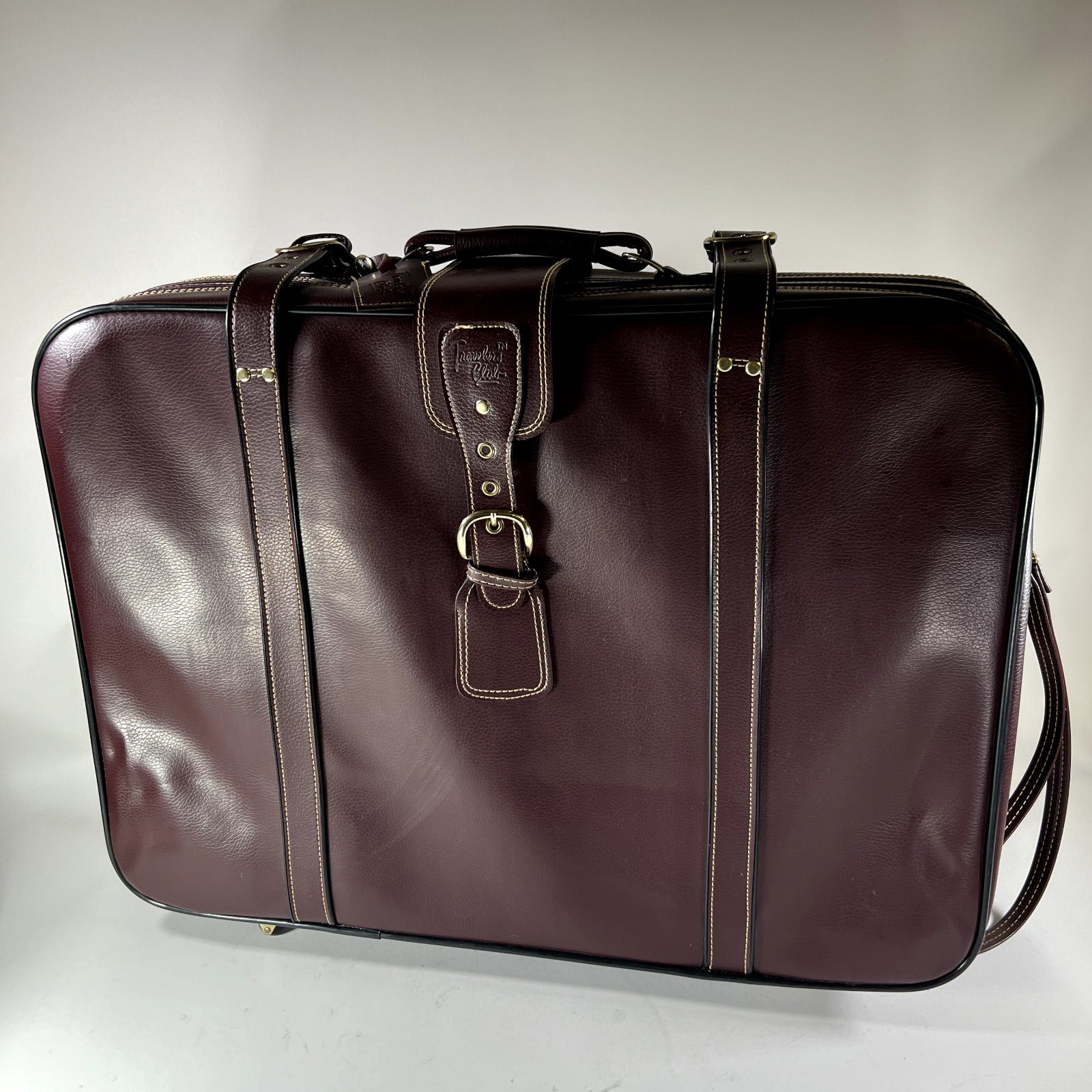 Traveler’s Club Brown Genuine Leather 2 Piece Buckle Luggage Set Vintage