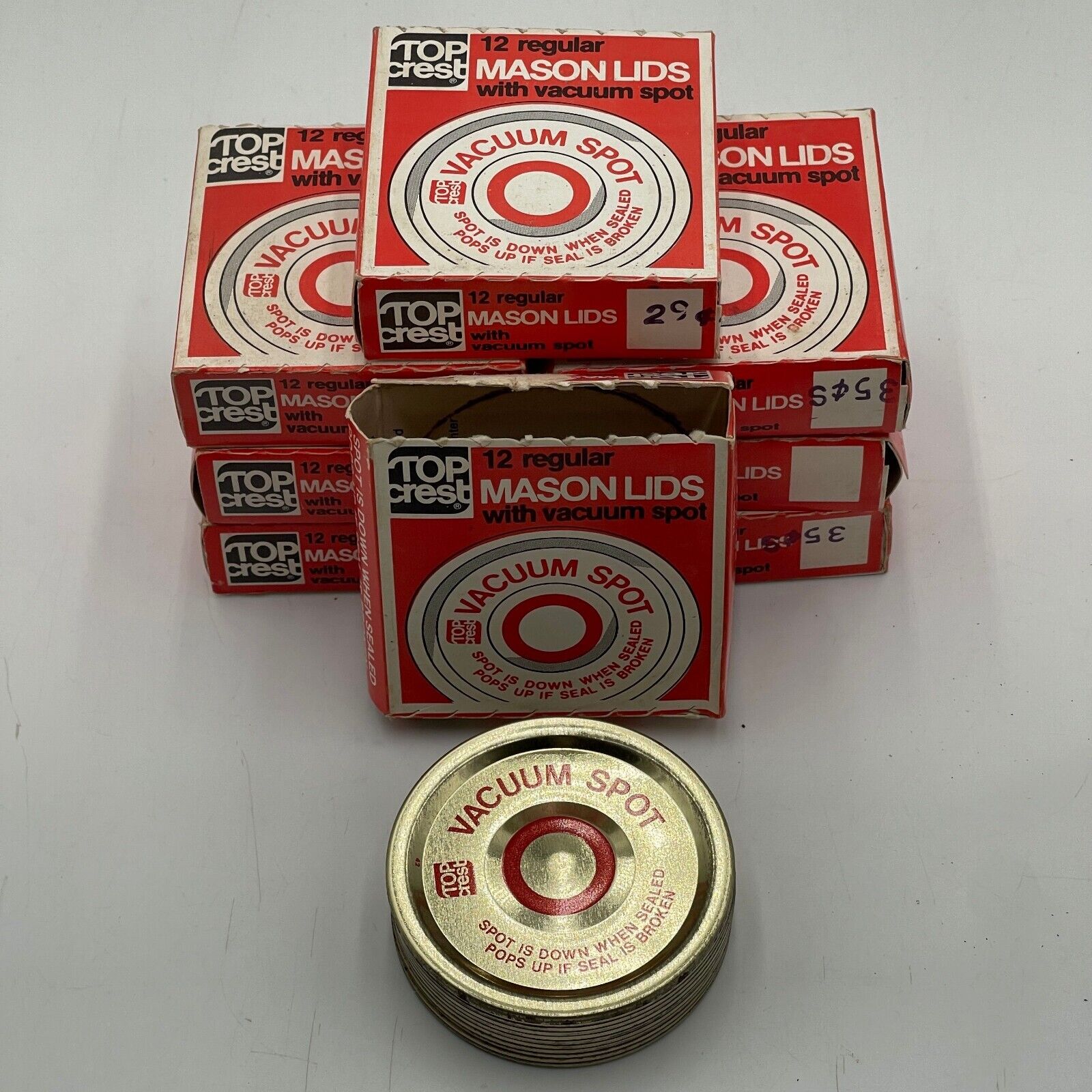 Lot of 8 Boxes - Vintage Top Crest Regular Mason Lids with Vacuum Spot 12pk NIB