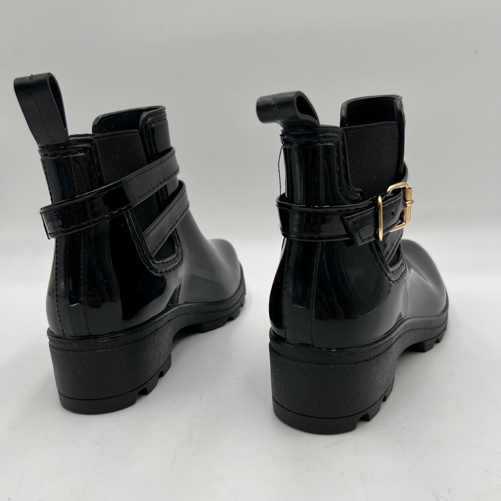 Women’s Non-Slip Black Platform Style Ankle Rain Boots Buckle Trendy Size 8/XL