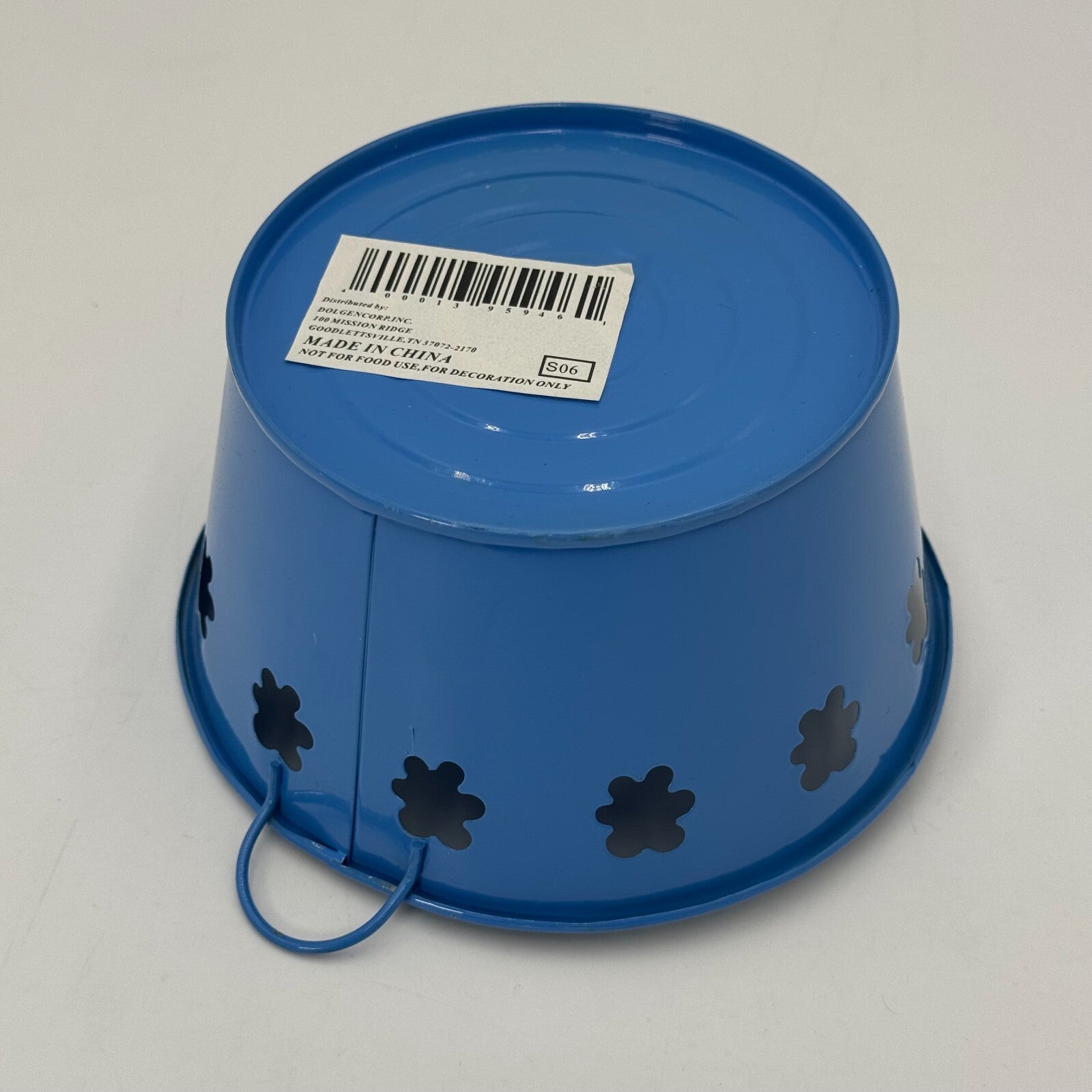 Set of 4 Matching Flower Pattern Pit Tin Blue Mini Bucket with Handles