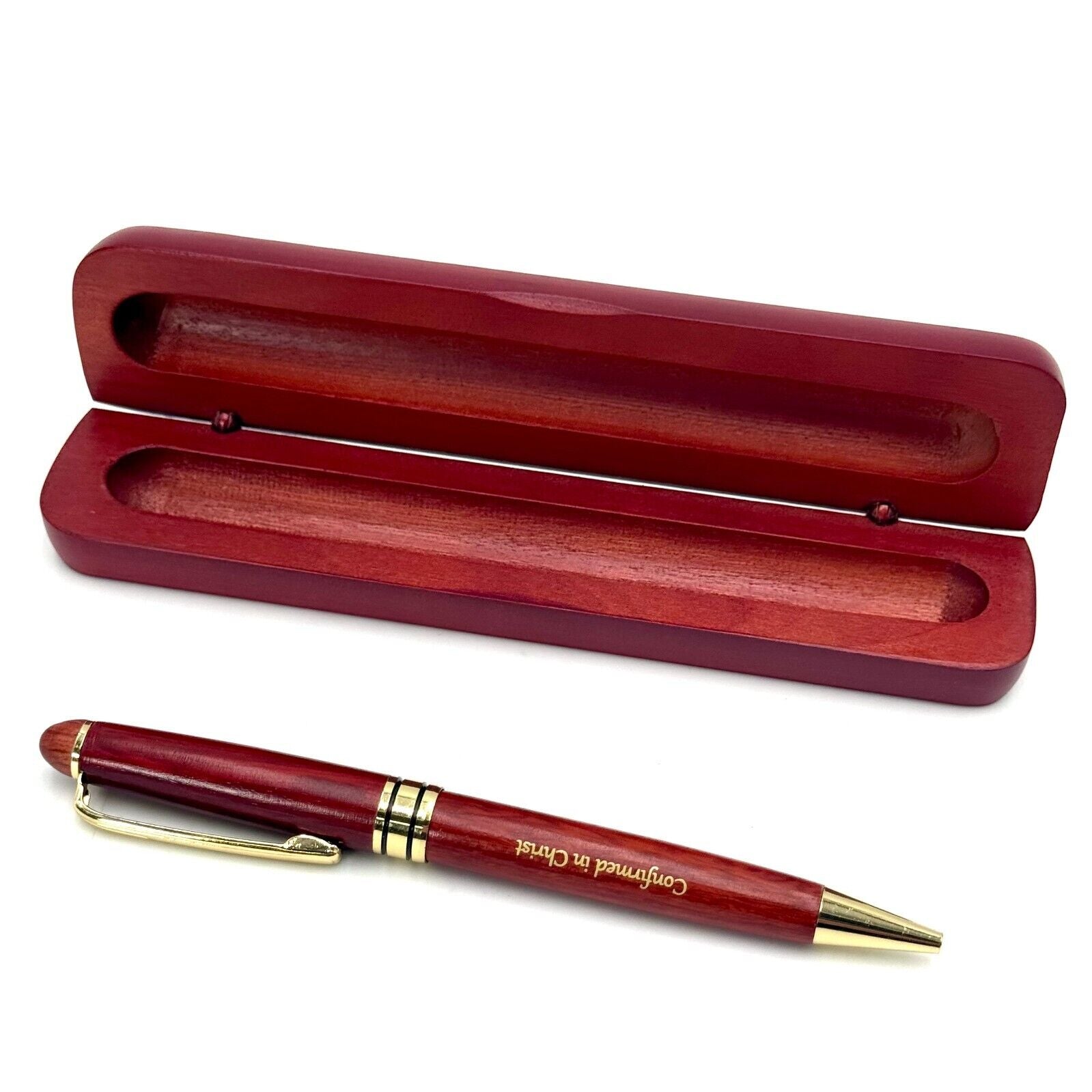 Solid Wood Cherry Case Fancy Decorative Matching Pen Catholic Confirmation Gift