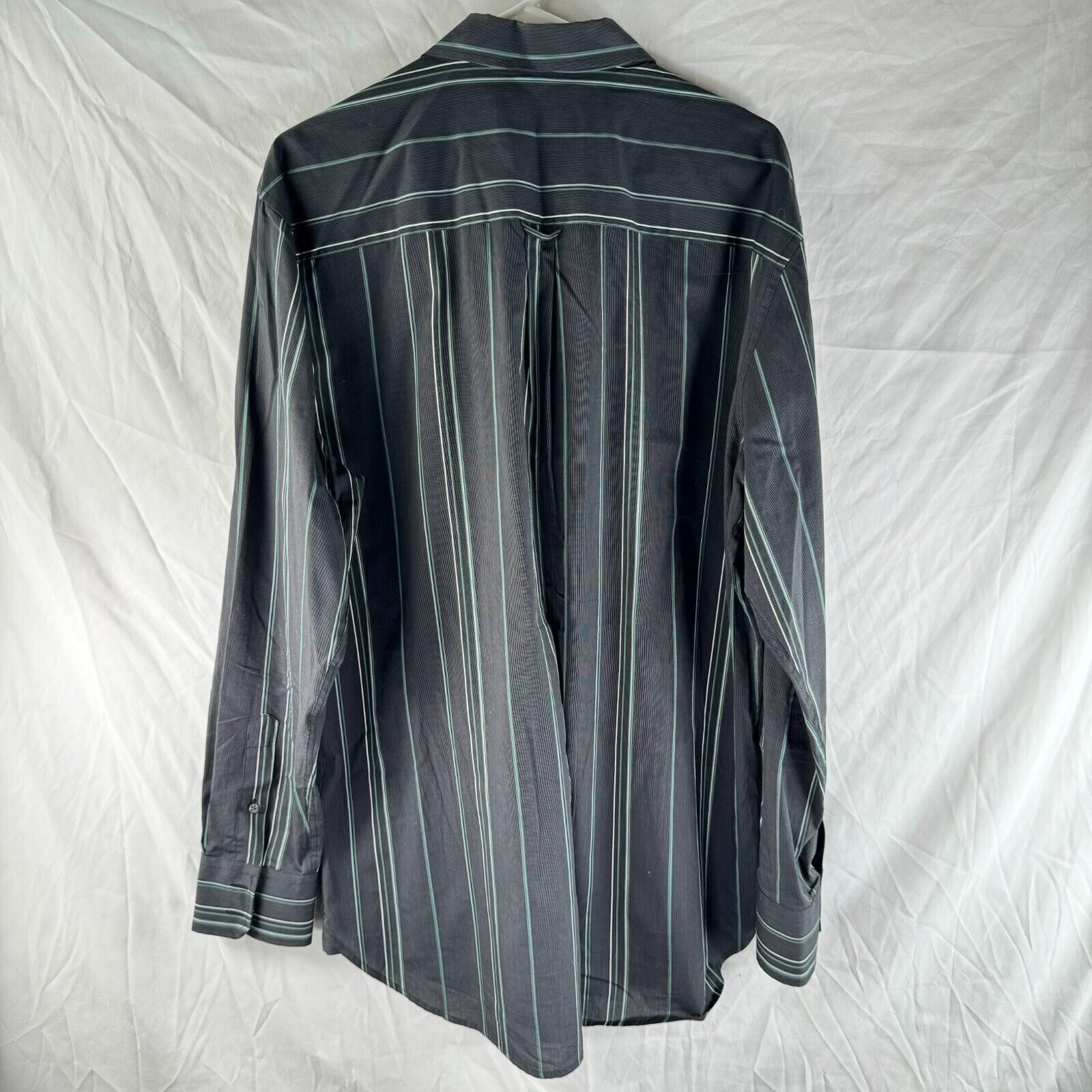 Alfani Gray Mens Classic Long Sleeve Button Up Shirt Green Stripes Size XL