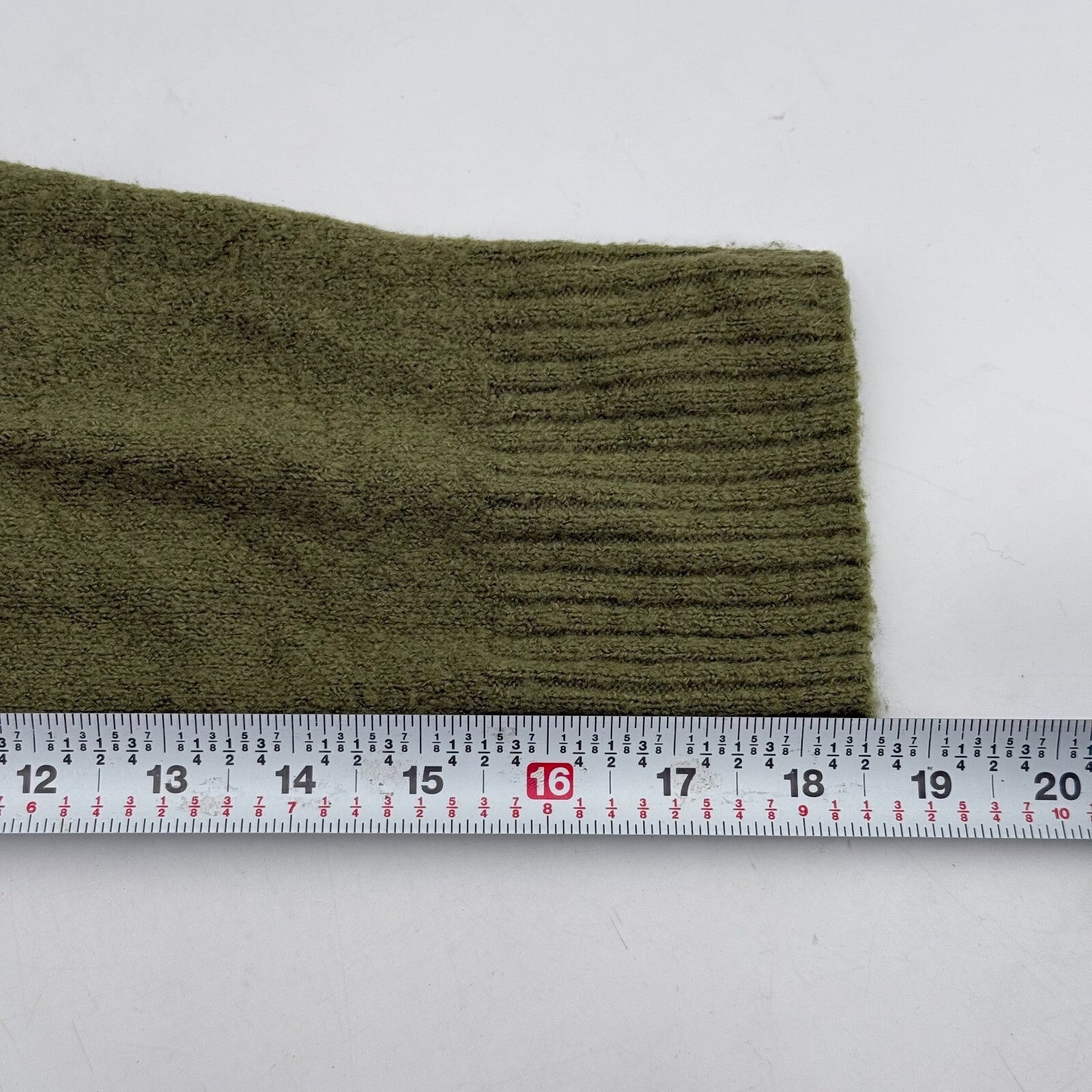 Olive Green Knit Cardigan Open Sweater Pockets Long Split Sides Womens Size S