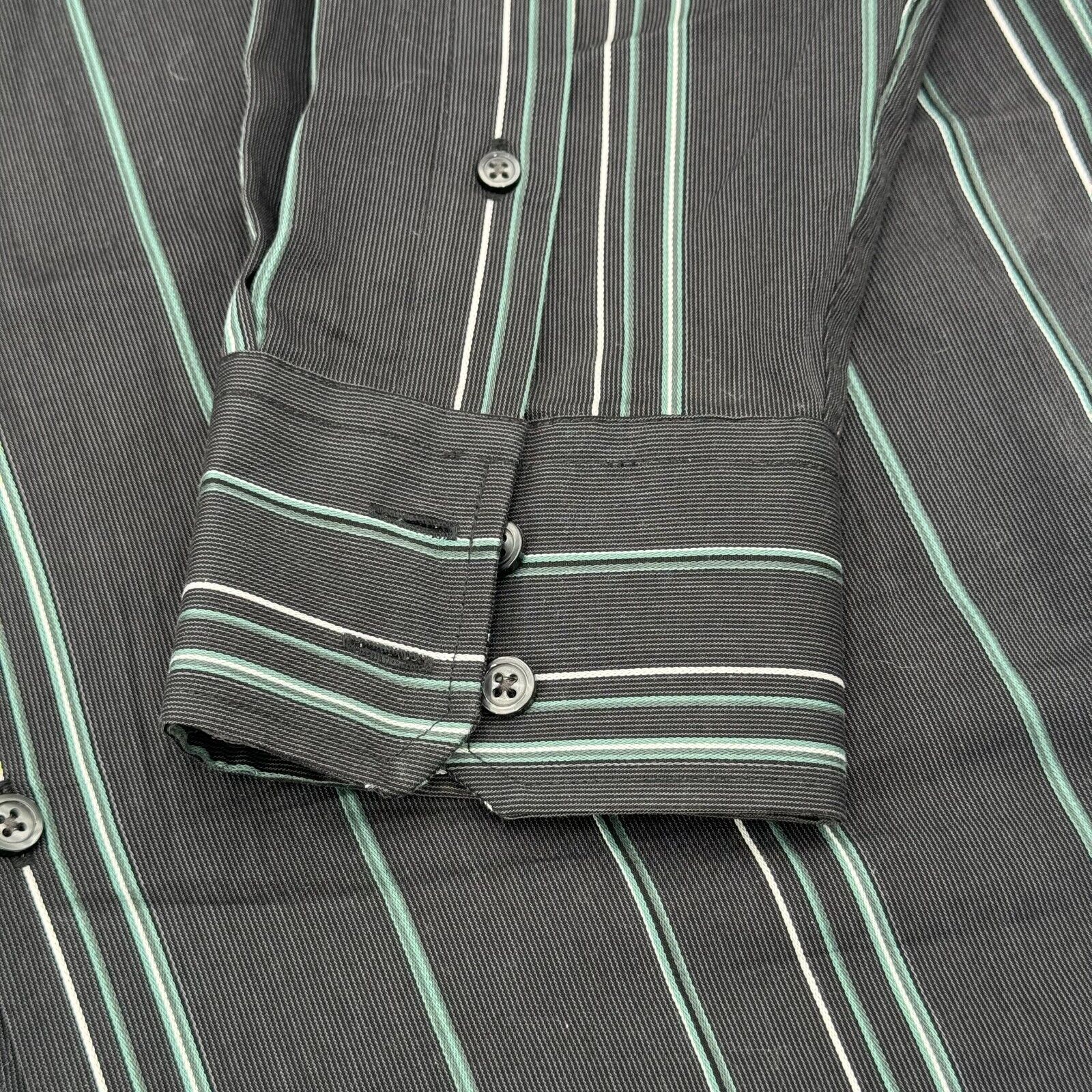 Alfani Gray Mens Classic Long Sleeve Button Up Shirt Green Stripes Size XL