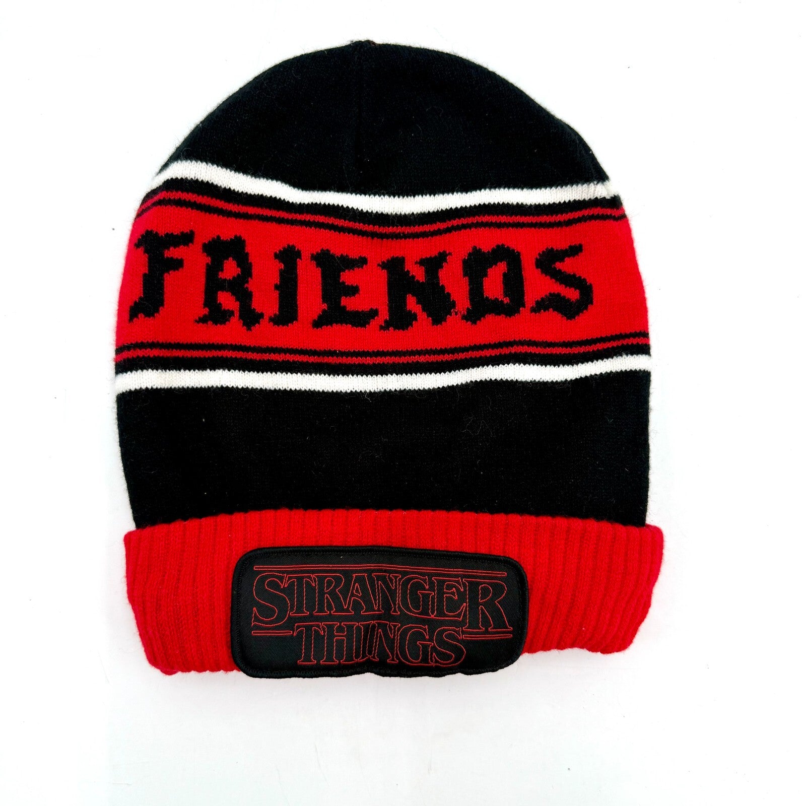 Stranger Things "Friends Don’t Lie" Black Red Stripe Beanie Winter OS