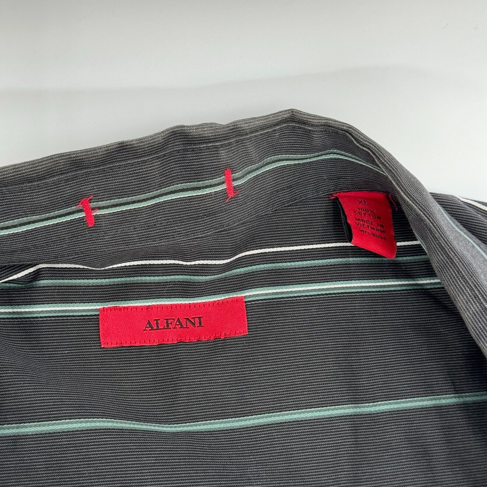 Alfani Gray Mens Classic Long Sleeve Button Up Shirt Green Stripes Size XL
