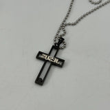 2 Jesus Cut Out Cross Black & Silver Pendant Diamond Gem 22" Chain Christian NEW