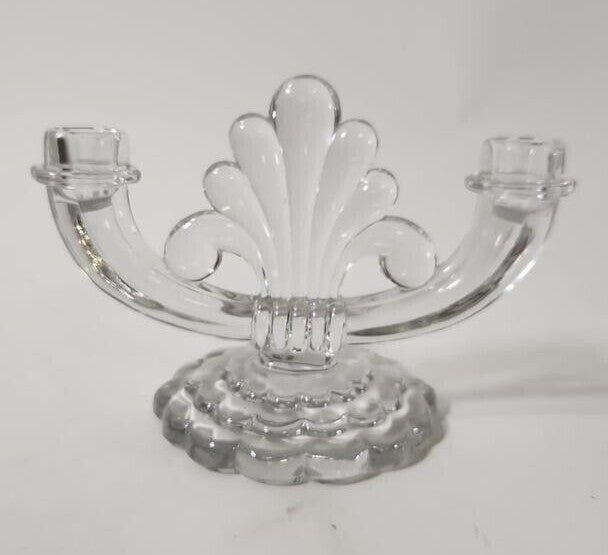 Vintage Heisey Clear Glass Crystolite Pattern Double Light Candle Holder