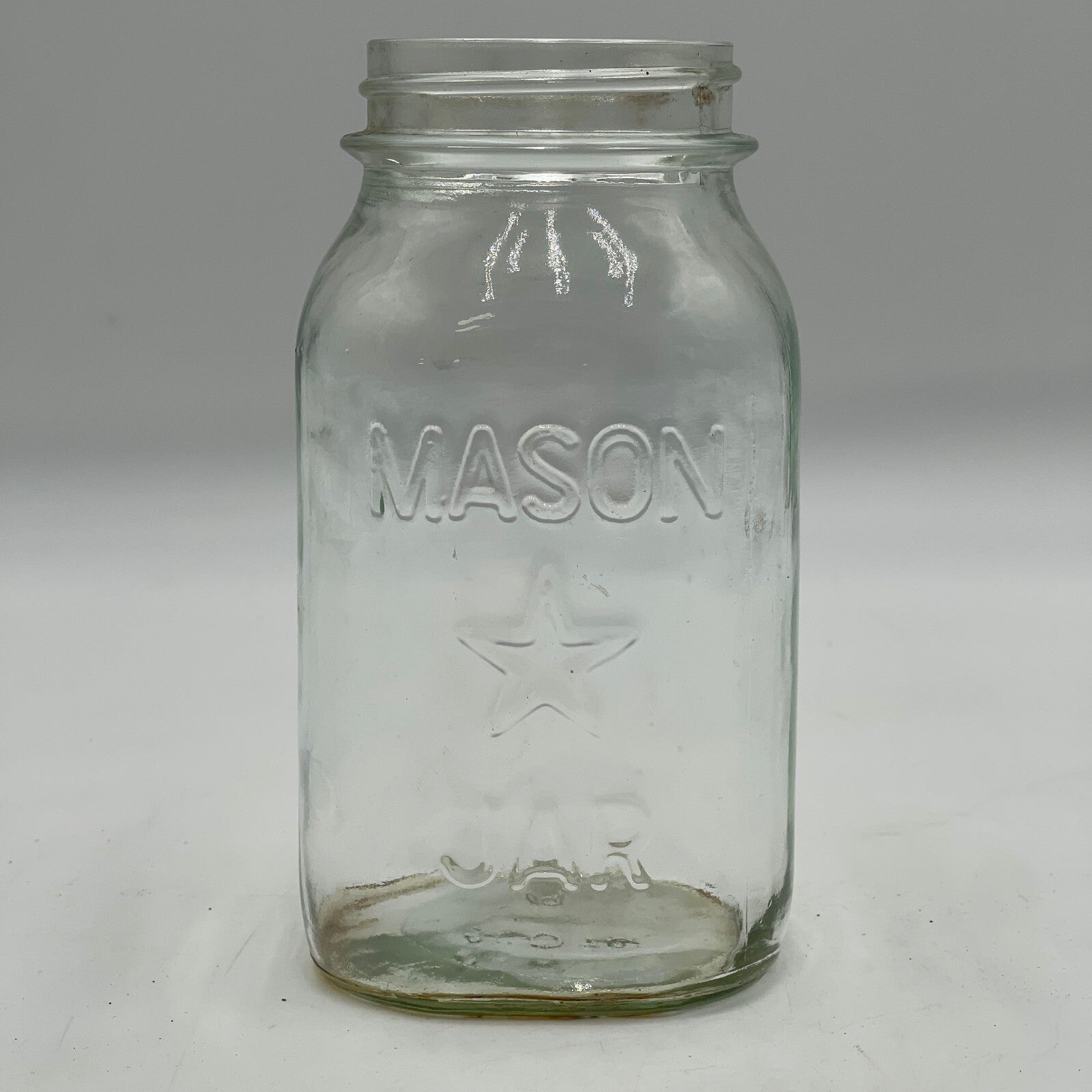 Vintage Mason Star Jar Clear Glass Quart 1970’s Mold #10